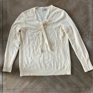 NWOT Women’s 100% Cashmere V Neck  Lace-up Tie Pullover Sweater (S)